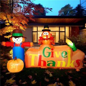 8Ft Autumn Outdoor Built-in LED Inflatable Scarecrow and Turkey